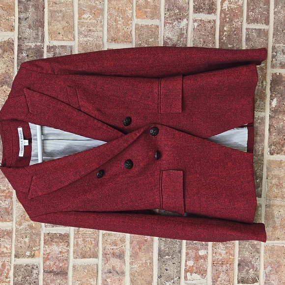 VERONICA BEARD Miller Double-breasted Herringbone Blazer In Burgandy Size 2 - Picture 2 of 8